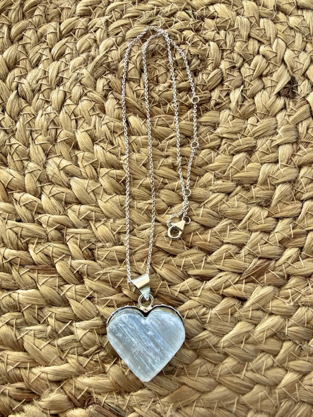 Raw Selenite Heart Pendant Set in 925 Sterling Silver - Picture 4 of 4
